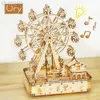 3D-Puzzle Ury Hölzernes LED-drehbares Riesenrad Musik-Oktav-Kasten-Modell Mechanischer Bausatz Montagedekor DIY-Spielzeug-Geschenk für Kinder Erwachsene