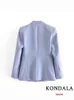 Kvinnors tvåbitar byxor Kondala kontor Lady Light Blue Blazer Suit 2 Pieces V Neck Loose Jackor Shigh Midjan Sashes Fashion 2023 Autumn Set 231128