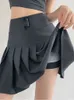 Jupes Streetwear taille haute Mini jupes plissées femmes coréen Preppy Style Chic court Faldas élégant noir doublé de sécurité jupe de Tennis 230428