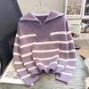 Swetery dla kobiet rdmq 2023 Casual Stripe Knited Sweater jesienna moda Vintage Half Zipper Pullover krótkie topy luźne eleganckie