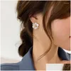 Stud Earrings Elegant White Enamel Petal Flower Shaped 925 Sier Needle Drop Delivery Jewelry Otqrm