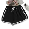 Shorts femininos verão mulheres simples lacas elásticas de alta lança de cordas largas suor de pernas larga curta condicionamento de fitness, calças esportivas casuais soltas