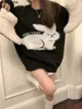 Kvinnors tröjor onalippas festlig atmosfär kanin överdimensionerad tröja o nacke alla matchar stickad pullover koreanska mode långärmade tröjor 231127