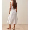 Beiläufige Kleider für Frauen 2023 Partei-elegantes reizvolles hohes geschlitztes weißes Midi-Kleid-Rüsche-Bügel-ärmelloses Leinenimitat-Sommer