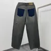 Herrbyxor amerikansk stil high street retro vintage sliten lera tofs-knivskurna ficka jeans för män och kvinnor 1: 1 lösa breda ben