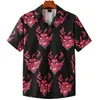 Men's Casual Shirts Men'S Hawaiian Cuban Collar Devil Print Fashion Street Summer Short Sleeve Lapel Tops Trend Clothing