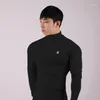 Herr t shirts 2023 koreansk stil långärmad t-shirt mode kausal turtleneck skjorta män fitness smal fit tshirts sportkläder