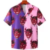 Men's Casual Shirts Men'S Hawaiian Cuban Collar Devil Print Fashion Street Summer Short Sleeve Lapel Tops Trend Clothing