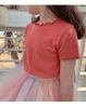 Tshirts Girl Short Sleeved Tshirt Summer Kids Top Tees Baby Solid Color Shirts 1 till 8 Yrs Childrens Clothing Korean Style 230427