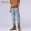 Byxor samlona plus size män jeans casual stativ ficka dragkedja demin byxor 2022 American mode hip hop byxa mens mager demin byxa