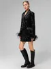 Women's Suits Coat Autumn Fashion Ladies Party Black Sequin Feather Temperament Chic Long Sleeved Mini Windbreaker