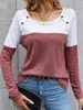 Mulheres Camisetas 2023 Outono Inverno Cor Bloco Botão Manga Longa Blusa Mulheres Casual Solto Elegante Lindo Extraordinário Estilo Simples