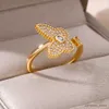 Wedding Rings Zircon Butterfly Rings for Women Gold Color Stainless Steel Ring Vintage Couple Wedding Jewelry Item anillos mujer R231128