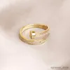 Wedding Rings 2023 New Design Unique Crystal Geometric Adjustable Rings for Women Delicate 14K Gold Plated Zirconia Party Rings Gift R231128