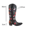 Bottes femmes bloc talon moyen Cowboy genouillères bottes Cowgirl automne hiver chaussures broderie ethnique fleur bottes occidentales 33-44 231128