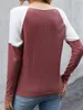 Mulheres Camisetas 2023 Outono Inverno Cor Bloco Botão Manga Longa Blusa Mulheres Casual Solto Elegante Lindo Extraordinário Estilo Simples