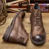 Boots Vintage Business Mens Boots Luxury Genuine Cow Leather Spring Work Shoes Style Full Grain Leather Round Toe Ankle Boots 231128