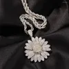 Anhänger Halsketten Hip Hop drehbare Sonnenblume Halskette voller Bling Zirkon Echtweißgold überzogener Schmuck