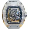 デザイナーri mlies luxury watch自動時計完全に透明なメカニカルメンズホローアウトファッション光学性ワインバレルテープ大きな高品質