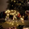 Dekoracje ogrodowe 3PCS Iron Art Elk Deer Dekoracja świąteczna z LED Świec świetlanie brokatu renifery świąteczny domek na zewnątrz ozdobne dekoracje Y231127