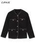 Kadın Ceketler Cjfhje Sıcak Yün Tüvit Ceket Katlar Kadın Kış Koreli Tarzı Siyah Uzun Kollu Kadın Cepleri Tek Yem Kaplı 231127
