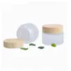 Frosted Glass Jar Cream Bottles Round Cosmetic Jars Hand Face Cream Bottle With Wood Cape 5G-10G-15G-30G-50G-100G Lalxe