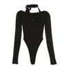 Damestanks Autumn 2023 Solid Color Slim Fit Street Fashion Cutout Sexy Long Sleeve dames Bodysuit