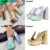 Sandals New Fashion Open Toe Platform High Heel Women Summer Mules Slip-on Outdoor Slippers Sandals Size 35-42 Silver Gold 230316