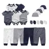 Rompers Cotton Solid Born Baby Sets sets bodysuitspantshatsgloves girl boy Boy Clothes半足roupas de bebe 230427