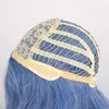 Synthetische Perücken Perücke Damen Chemische Faser Hochtemperaturseide gefärbt Blau Wasserwellenmuster Mittellange gelockte Perücke Kopfbedeckung Perücke