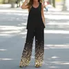 Conjunto de calças de duas peças femininas 2 peças roupas boho impresso colete sem mangas superior solto calças largas perna ternos de entrevista para mulher