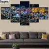 Dikiş 5 PCS 5D DIY Pırlanta Boyama Las Vegas Peyzaj Tam Kare Yuvarlak Matkap Diy Nakış Diamond Mozaik Şehir Gecesi View Home Art