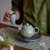 Teaware gelo rachado com folha de bordo pintada de mangueira colorido colorido peças aberta de chá de chá de cerâmica conjunto de chá doméstico chinês panela pequena