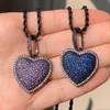 Trendy Iced Out Purple Blue Color Zircon Heart Love Charm Pendant Necklace with Rope Chain Hip Hop Women Men Full Paved 5A Cubic Zirconia Boss Men Gift Jewelry