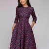 Sukienki swobodne vintage plisowana sukienka z nadrukiem w tunikce kobiety eleganckie panie a linia es Długie rękaw żeńskie jesienne mixi imprezy vestidos 230427