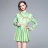 Dwuczęściowa sukienka Autumn Saund Briend Druk Dwuczęściowy zestaw damski guziki zielona koszula z długim rękawem top wysoki talia plisowana mini spódniczka 230428