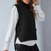 Damestanktop Dames Effen Kleur Gebreide Coltrui Los Mouwloos Vest Slaap Hoge Hals Top Slim Fit Dames