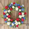 Decorative Flowers 15.75 Inch American Patriotic Wreath For Front Door Fourth Of July Independence Day Red White And Blue Rose