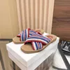 2023 Designer luxury Woollen woven cross Slides slippers womens patchwork color outside wear casual sandal lady fashion casual Flat Square head flip-flops slipper