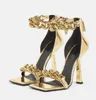 Elegant Bridal Medusi Sandals Shoes Women's Golden Chain Party Wedding Dress Ankle Strappy High Heels Flower Strass Lady Pumps EU35-43Shoe box