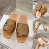 Designer Kvinnor Sandaler Sidlipper Cross Strap Knit Tyg Heel Cowhide Letter Logo Fashion Casual Shoes Beach Sandals With Box och Dust Bag