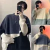 Sweats à capuche pour hommes Sweatshirts Hommes Hiver Pull Col Rond Pull En Tricot Patchwork Contraste Couleur Mode Coréenne Surdimensionné Tricots Streetwear Vêtements