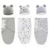 Filt Swaddling 2st Cotton Born Sleepsack Baby Swaddle Wrap Hat Set Spädbarn Justerbar född sovväska Muslin 06m 231128