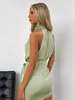 Matte Satin Dress Evening Socialite Wedding Clothes Halter Short Skirt Lace Up