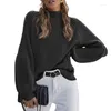 Kvinnors tröjor Fashion 2023 Autumn Winter Clothing Loose Mock Neck Knitwear Solid Color Turtleneck tröja Kvinnor