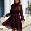 Casual Dresses Female Spring Summer Fashion Elegant Chiffon Women Dress 2023 Solid Color High Waist Temperament NBH795