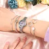 Armbanduhren Elegante Damenuhr Top Silber Quarz Frauen Handgelenk Klassisches Blumenmuster 5 STÜCKE Armband Set Für Geschenk