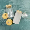 USA CA VOORRAAD 16oz sublimatie glas blanks met bamboe deksel mat bier kan borosilicaat tuimelaar Mason Jar kopjes mok met plastic rietje 50pcs/ctn