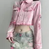 Women's Jackets Women's Pink Washed Ripped Loose Denim Jacket Y2K Retro Street Spice Girls Stand Collar Short Coat Fashion Sexy Sweet Y2K Tops 230428