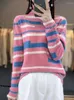 Women's Sweaters Addonee Turtleneck Sweater Autumn Winter High Quality Merino Wool Striped Vintage Pullover Cashmere Knitwear Tops